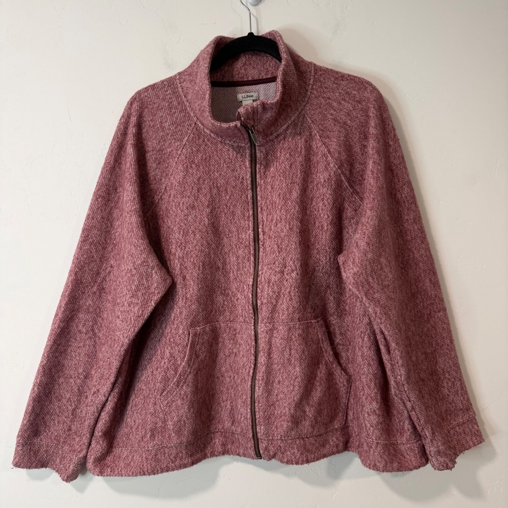 L.L. Bean Heritage Marled Full-Zip Cardigan Jacket 2X Plus Pink 521555